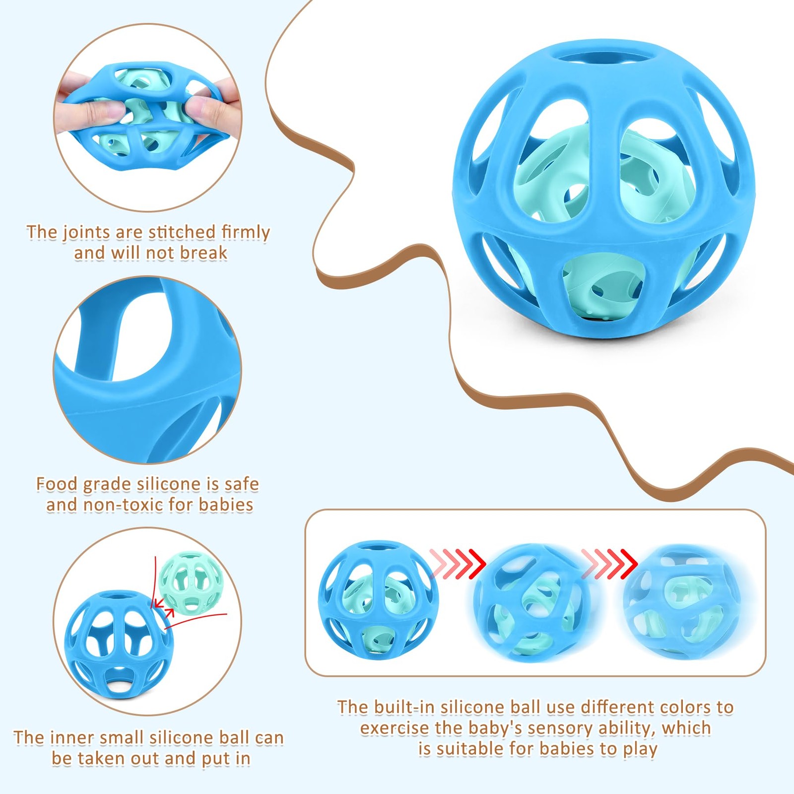 MCGMITT Baby Ball Toy with Holes, 8PCS Easy Grip Food Grade Medium, Colorful