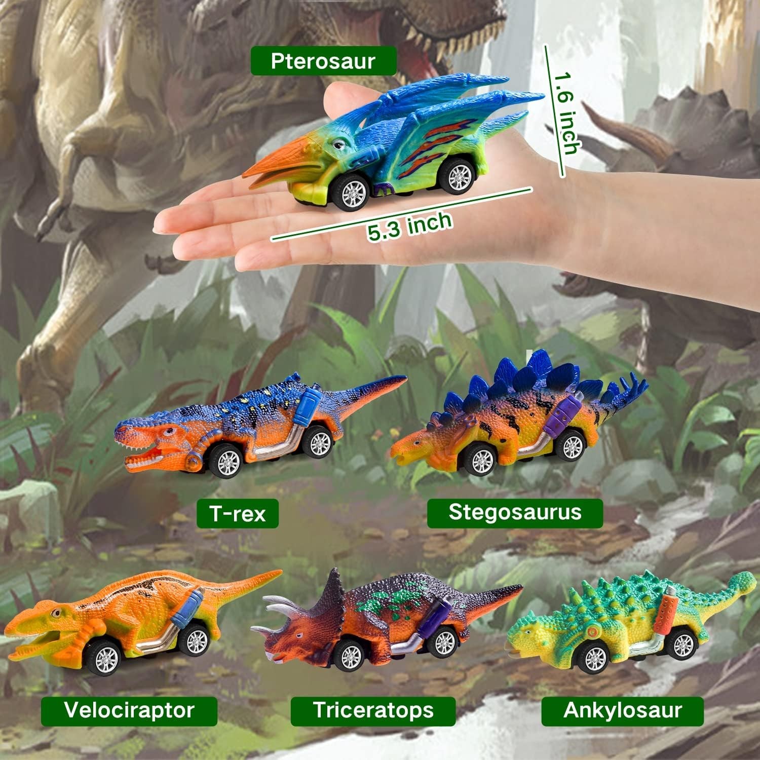 6-Pack Colorful Dinosaur Pull Back Cars – Perfect Fun for 3-5 Old Boys