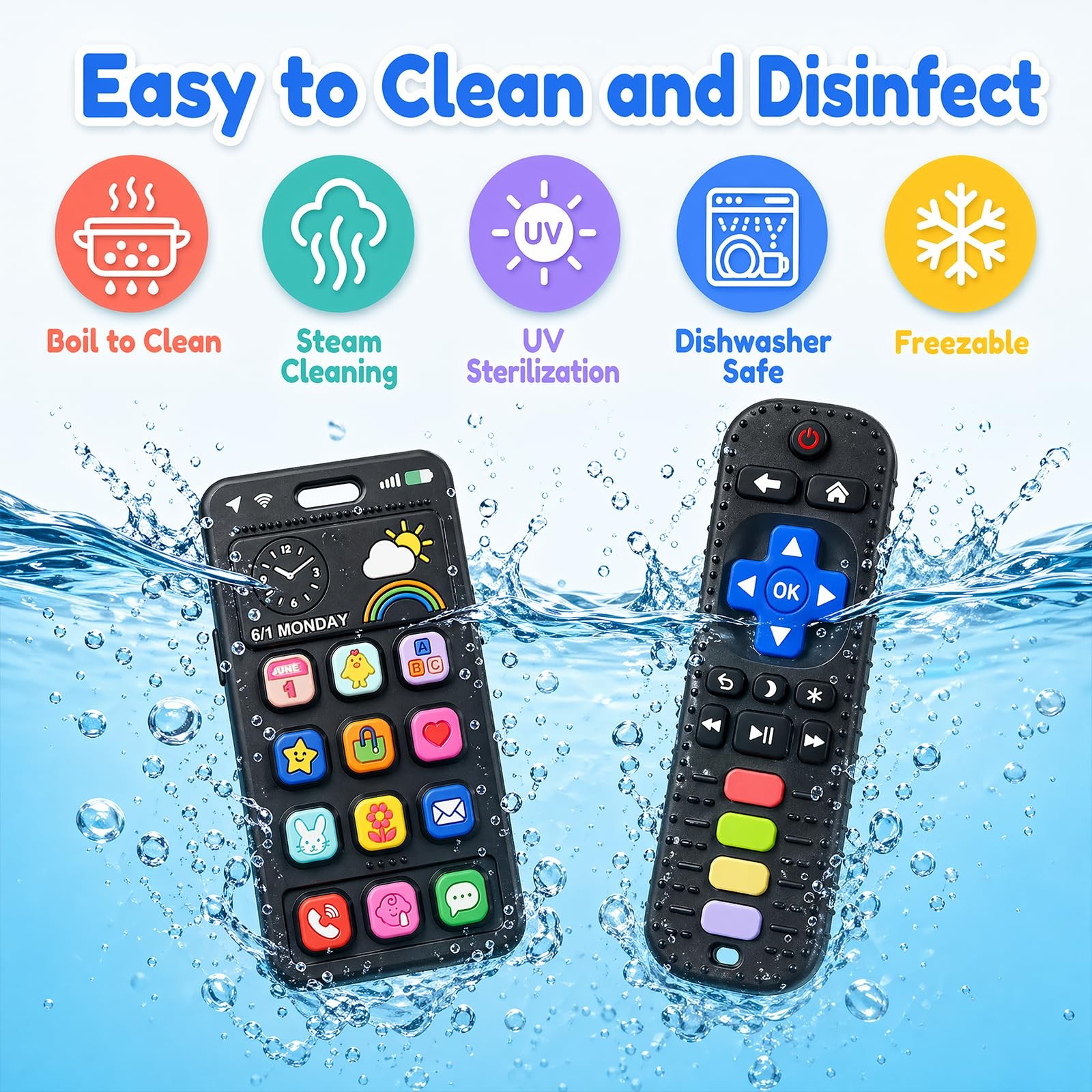 Baby Silicone Phone Teether, Realistic Mobile Teething Toy for Black 1