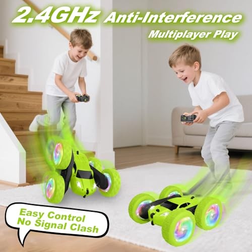Remote Control Car, Stunt RC Cars, 2.4GHz Double Sided 360° Flips RC 1-green