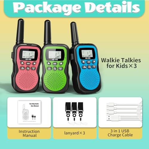 Kids Walkie Talkies 3 Pack,Rechargeable Walkie Talkies for Kids Blue Pink Green