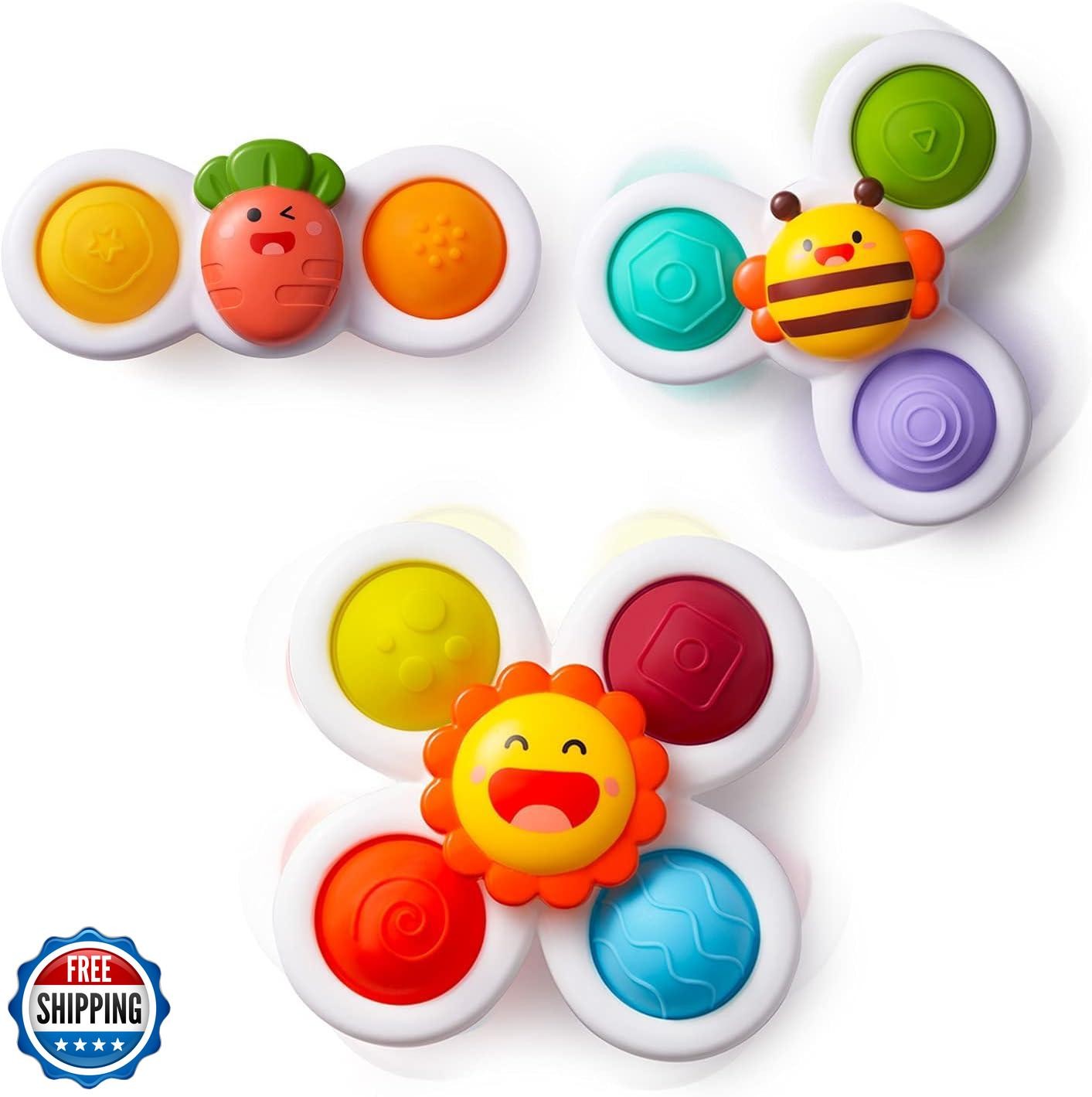 LiKee Strong Suction Cup Fidget Rotating Sensory Bath Toys for Baby, Airplane