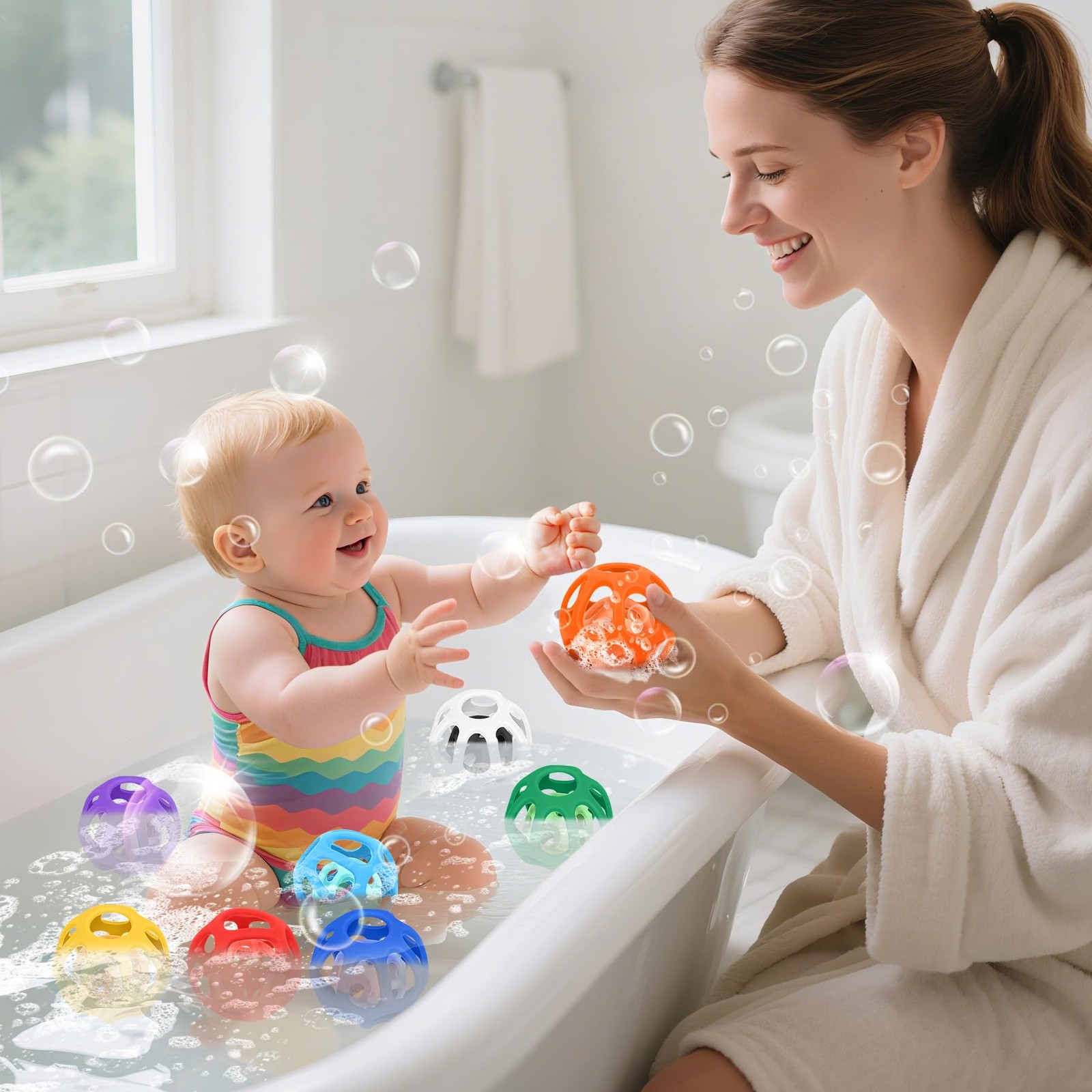 MCGMITT Baby Ball Toy with Holes, 8PCS Easy Grip Food Grade Medium, Colorful