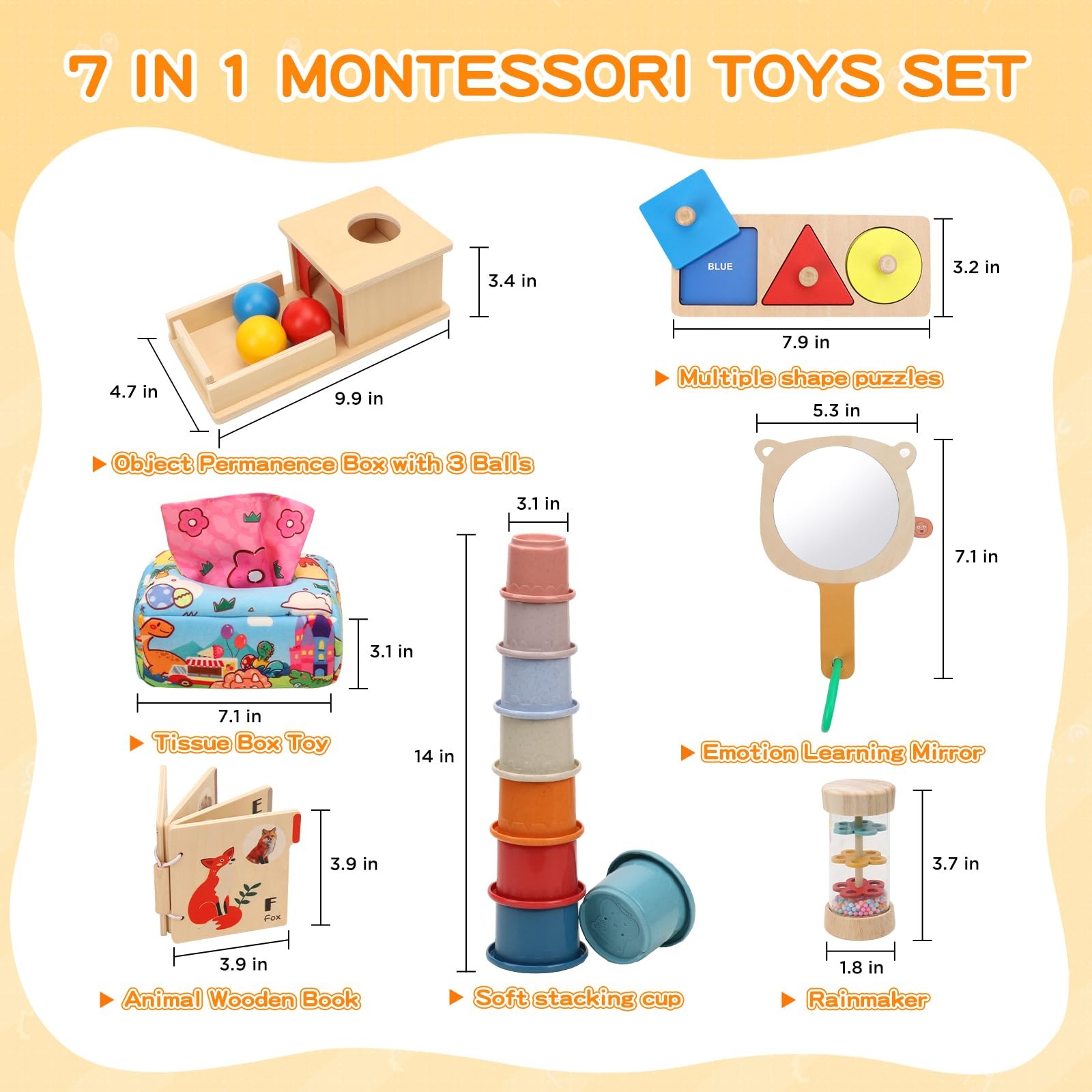 Montessori Toys for Babies 6-12 Months, 7 in 1 Wooden Educational…