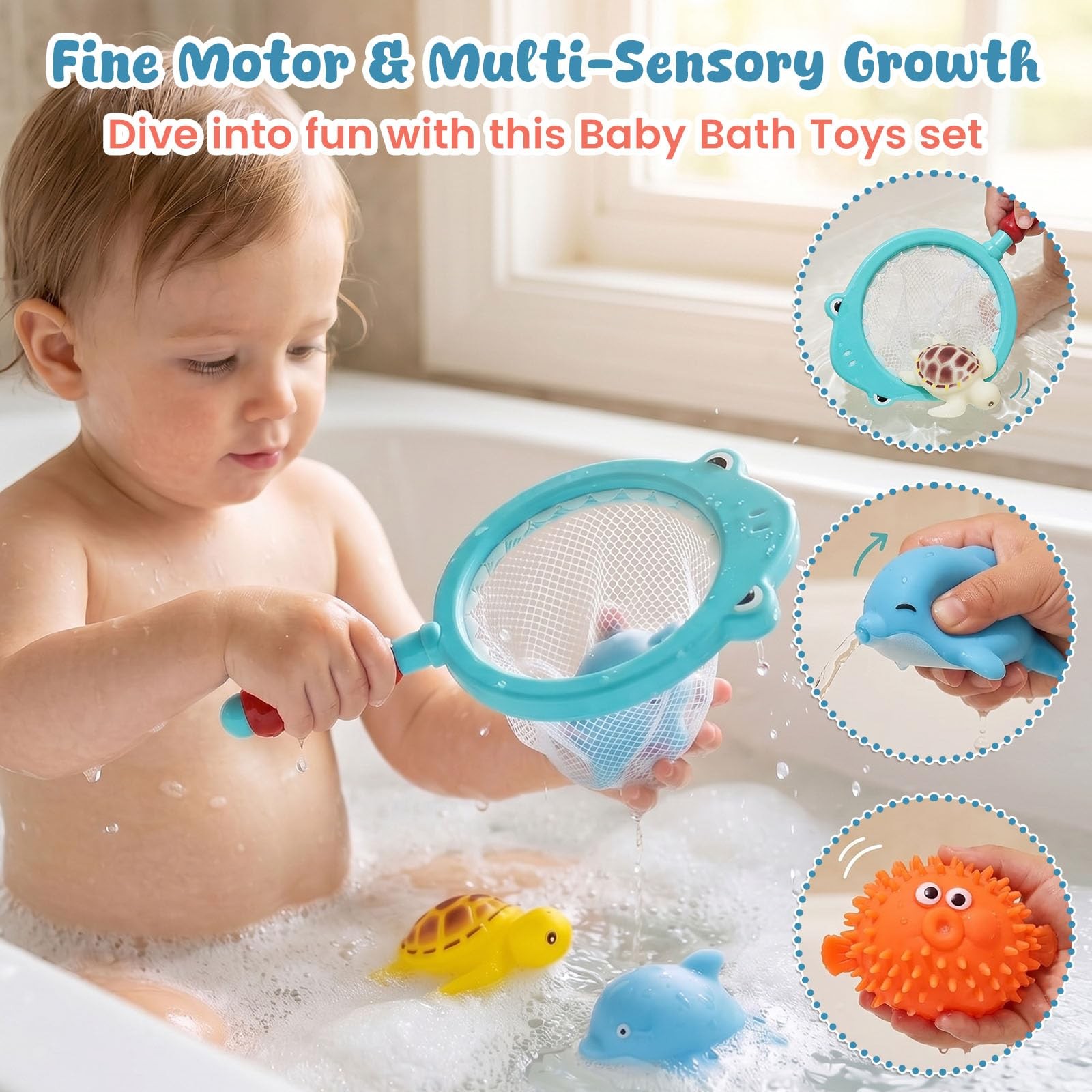 Shindel 16 PCS Baby Bath Toys, Floating Pool Toys for Medium, Multicolored