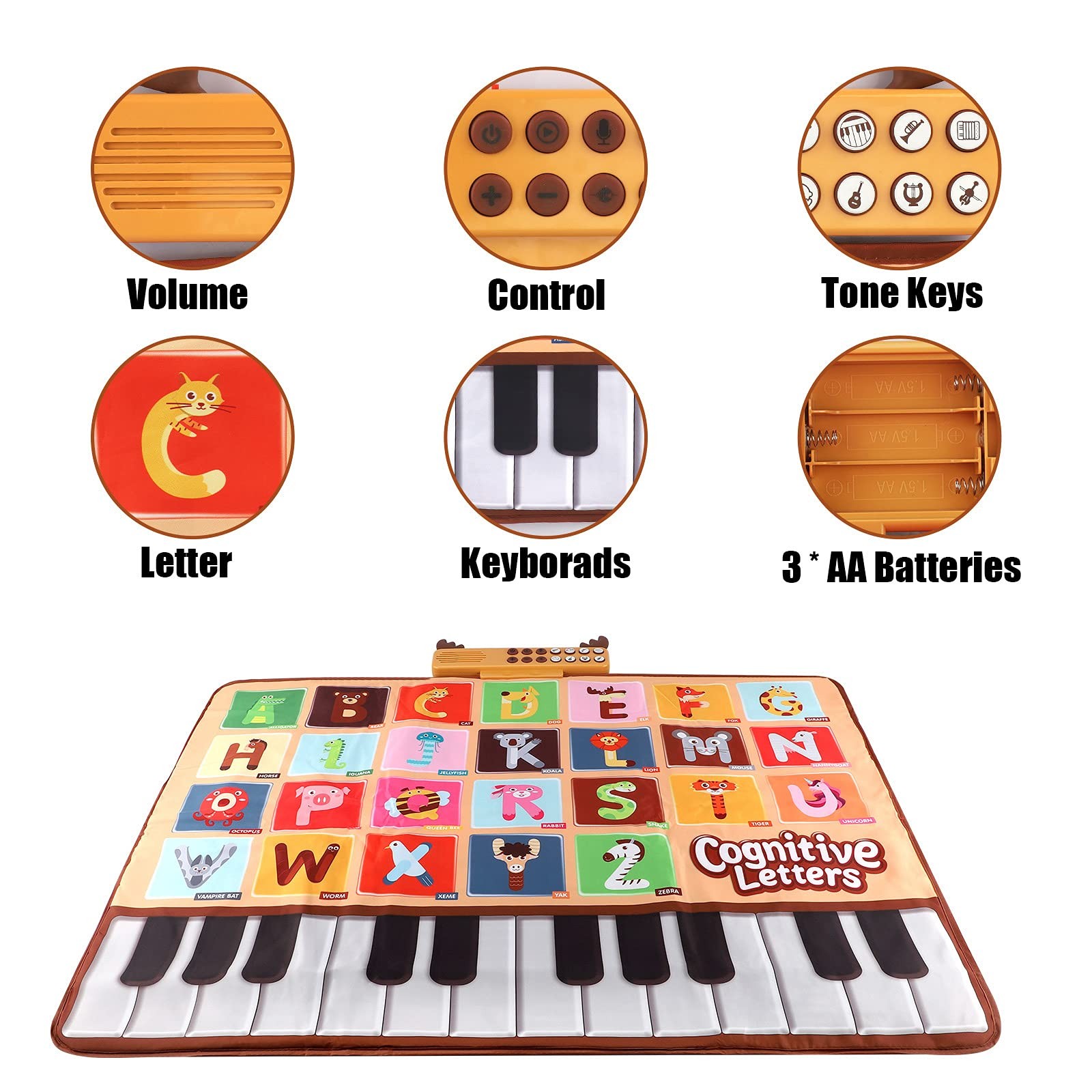 Baby Piano Mat, Musical Keyboard Learning Toys with 26 Letters, Electronic Mu…