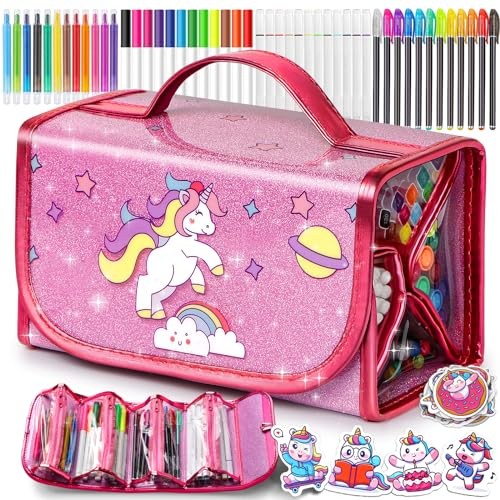 Unicorn Washable Markers Set 48 pcs with Glitte Pencil Case, Art Hot Pink