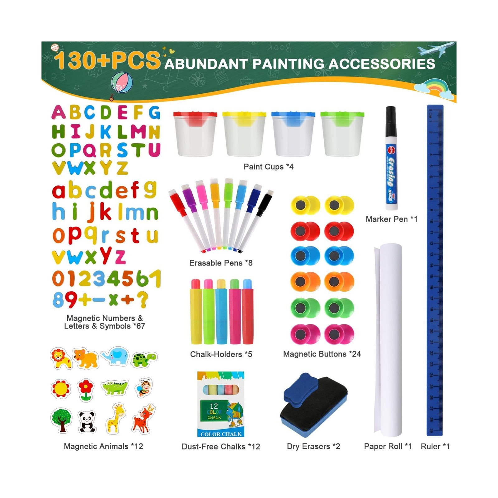Easel for Kids,3 in 1 Adjustable Kids Art Drawing Easel Set,130+ Ar… Fast Ship