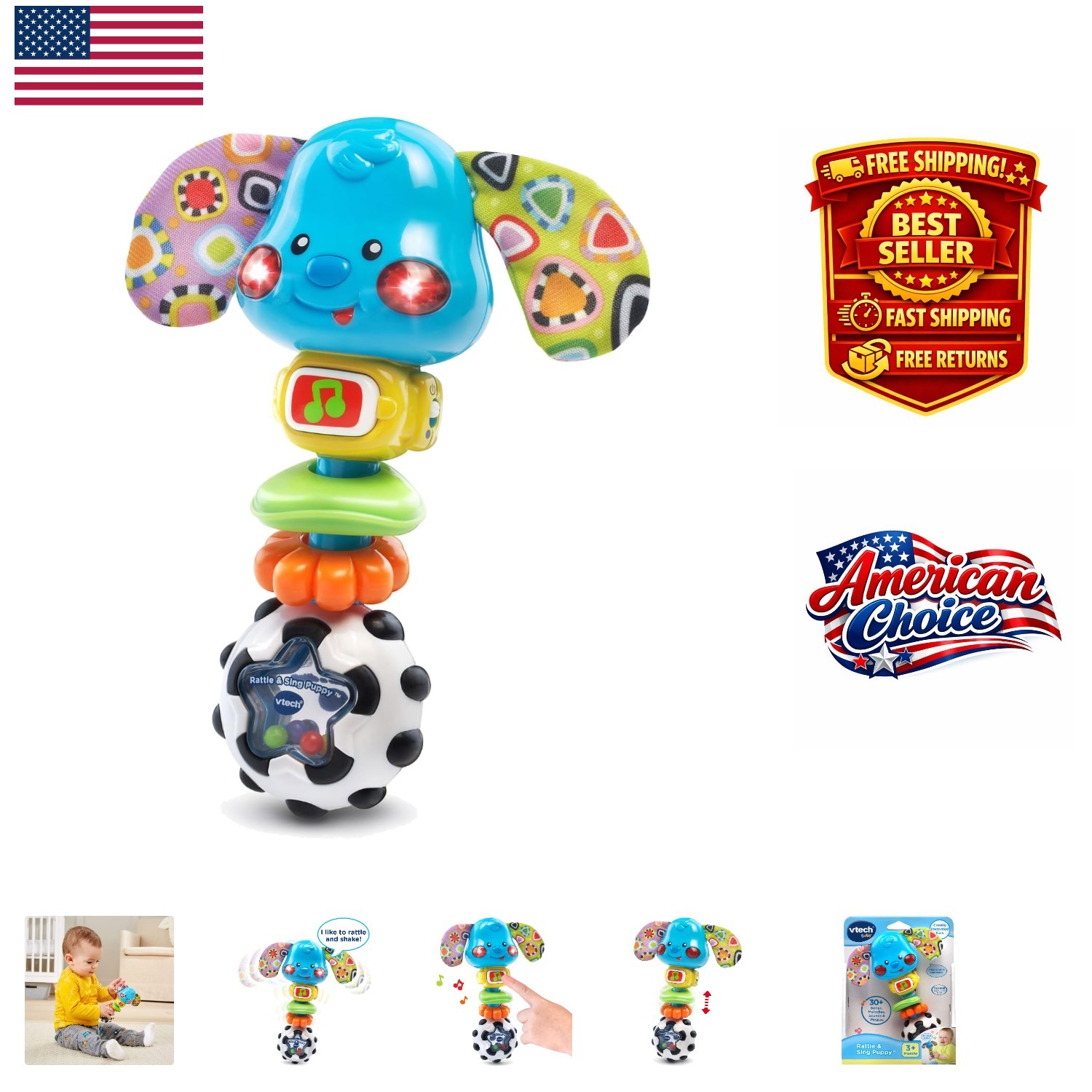Fun and Interactive Puppy Rattle – Ideal Baby Gift for Ages 3 to 2