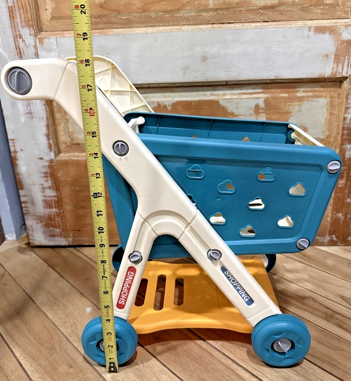 Funny Happy Shopping Cart Kids Pretend Play Toy Grocery Cart 18″ Blue White