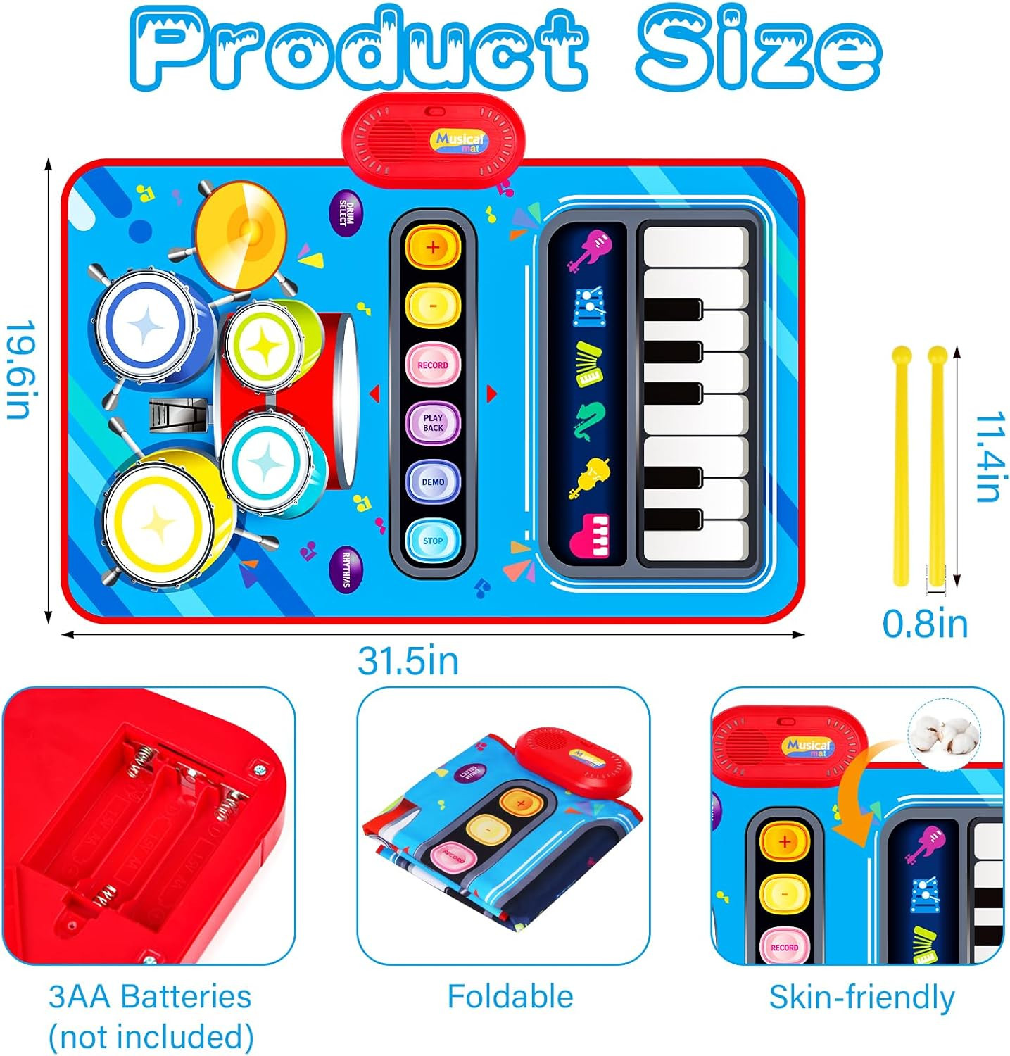 Baby Toys for 1 Year Old: Baby Musical Mat Toddler Toys Age 1-2 – 2 in 1 Pia Dru