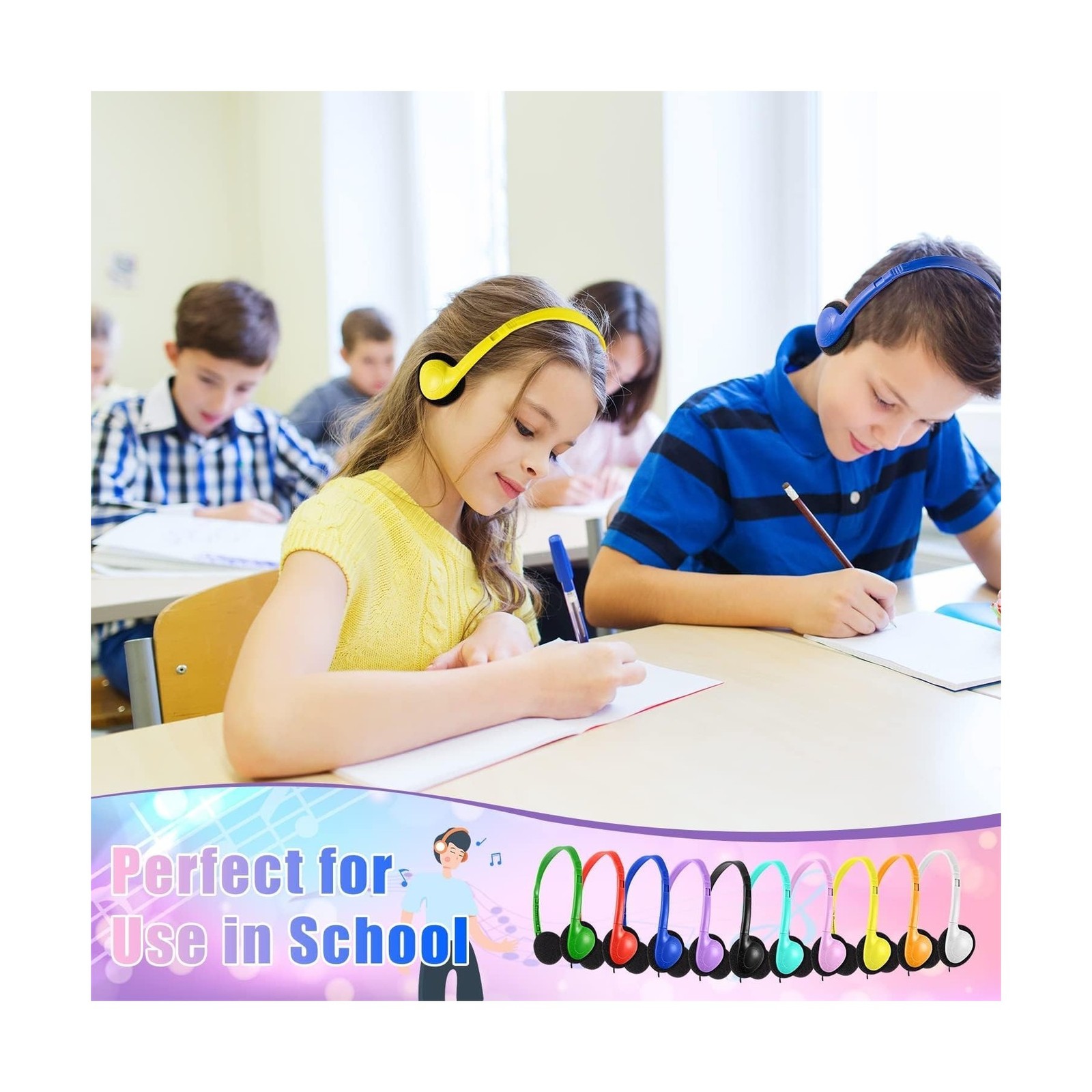 Bulk Headphones 100 Packs Multi Color for School Classroom Kids, Wholesale Cl…