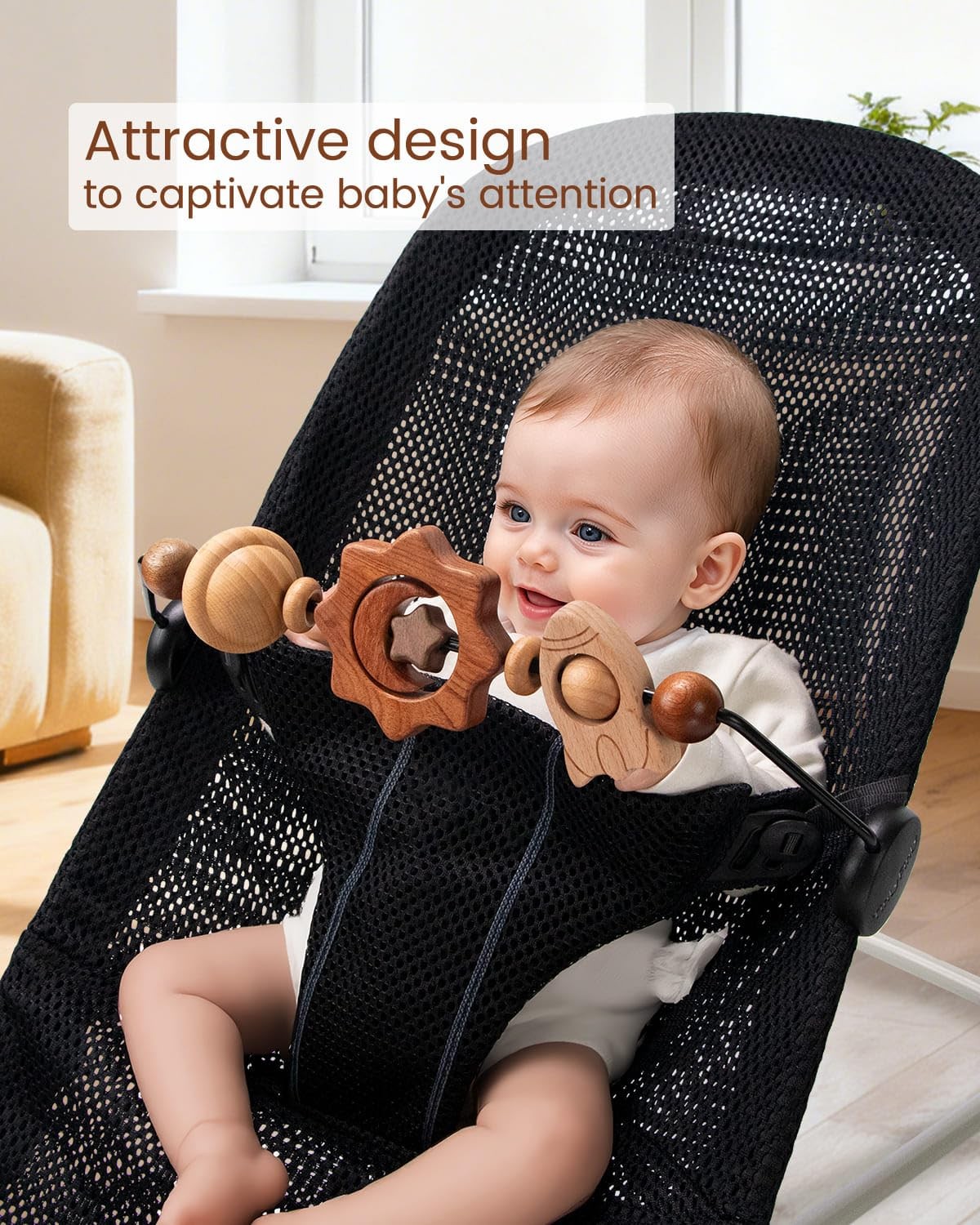 TinlyFinly Baby Bouncer Toy Bar Wooden Universal, Space Exploration