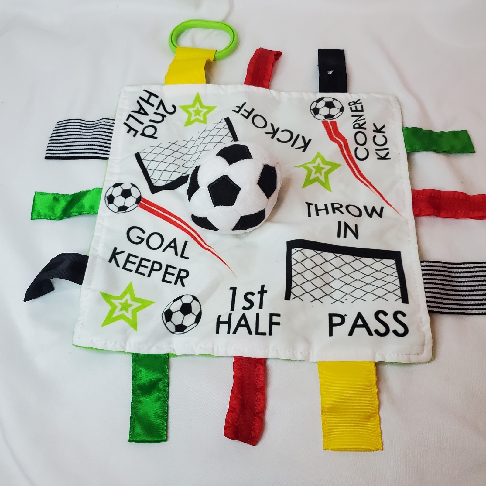 Baby Jack & Co 10×10” Plush Soccer Sports Lovey Sensory Plush Blanket – Tag Toy