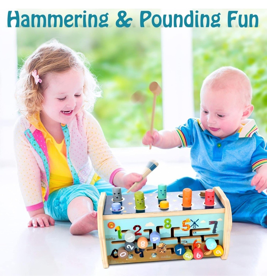 Montessori Pounding Toy for 1-2 Year Olds Wooden Hammering & Activity Board