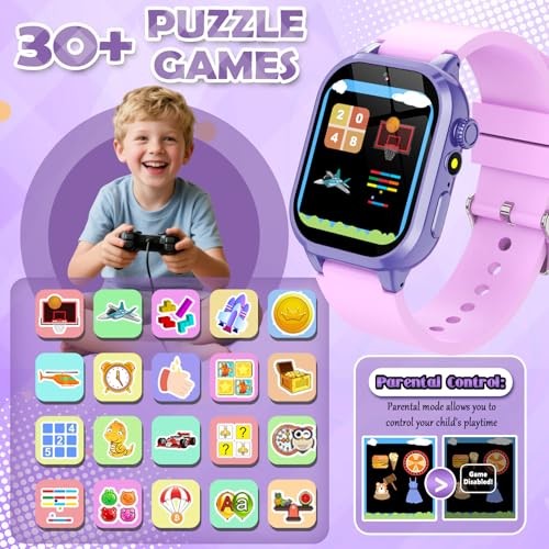 Kids Smart Watches for Girls Boys Toys Ages 4-12 with 30+ Games Video Purple