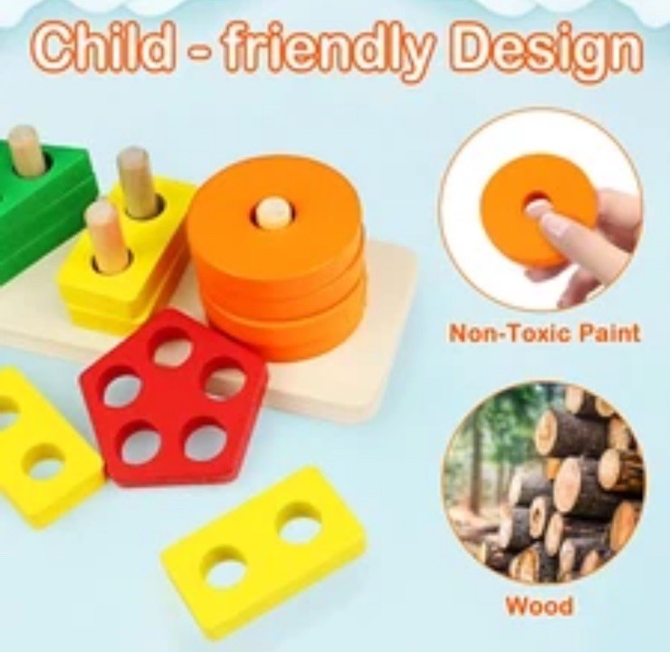 Montessori Wooden Sorting & Stacking Toy – Educational Puzzle for Toddlers 1-3,