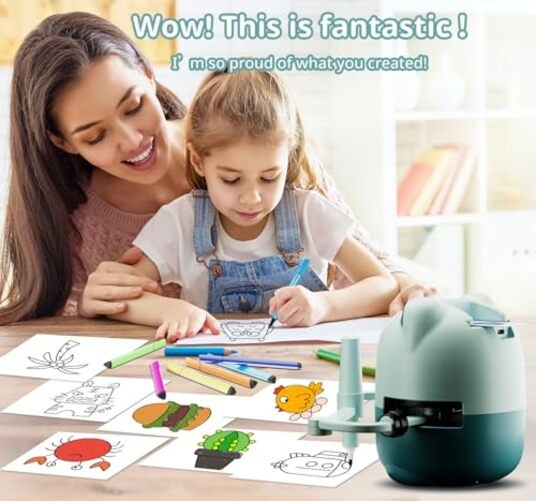 Drawing Robot for Kids with 150 Cards& 12 Color Pens，Montessori Drawing