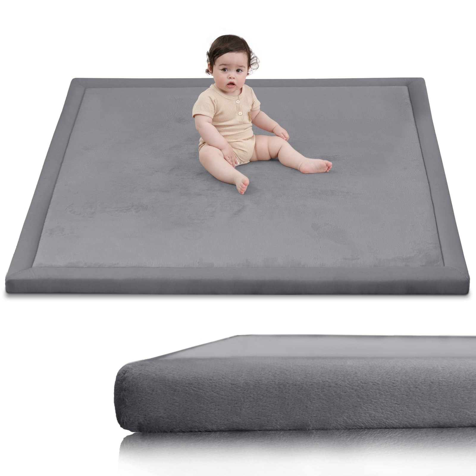 Huloo Sleep Ultra Soft Baby Play Mat for Floor,1.3″ 50″×50″×1.3″, Dark Grey
