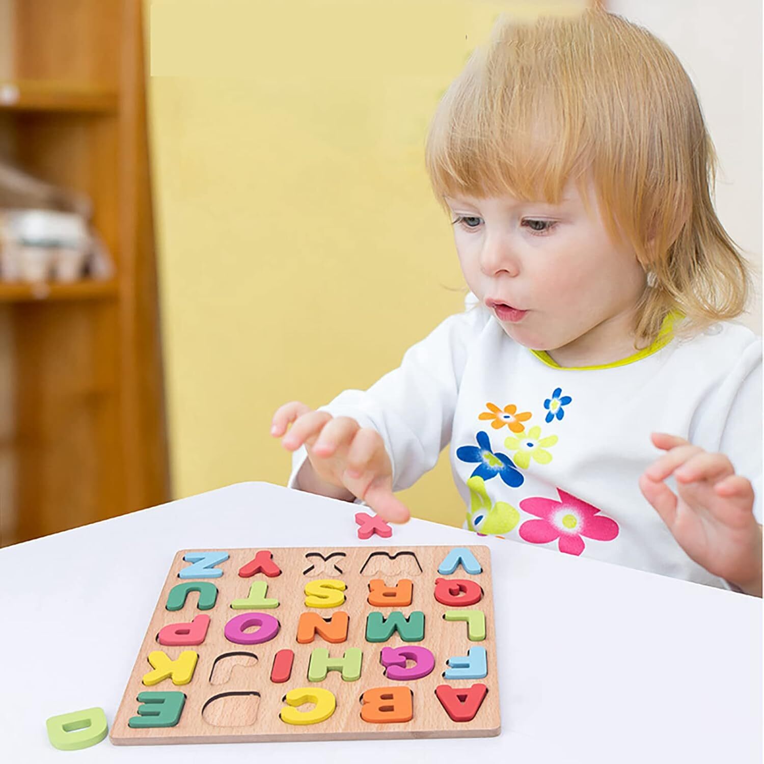 Wooden Alphabet & Numbers Shapes Puzzle Set Educational Board for Toddlers Kids