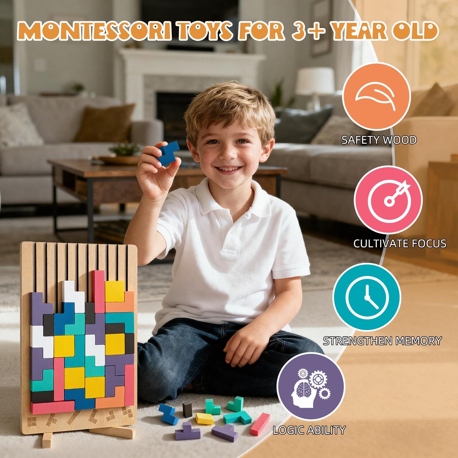Montessori Wooden Stacking Puzzle , Colored 3D Russian Block Stacking Jigsaw …