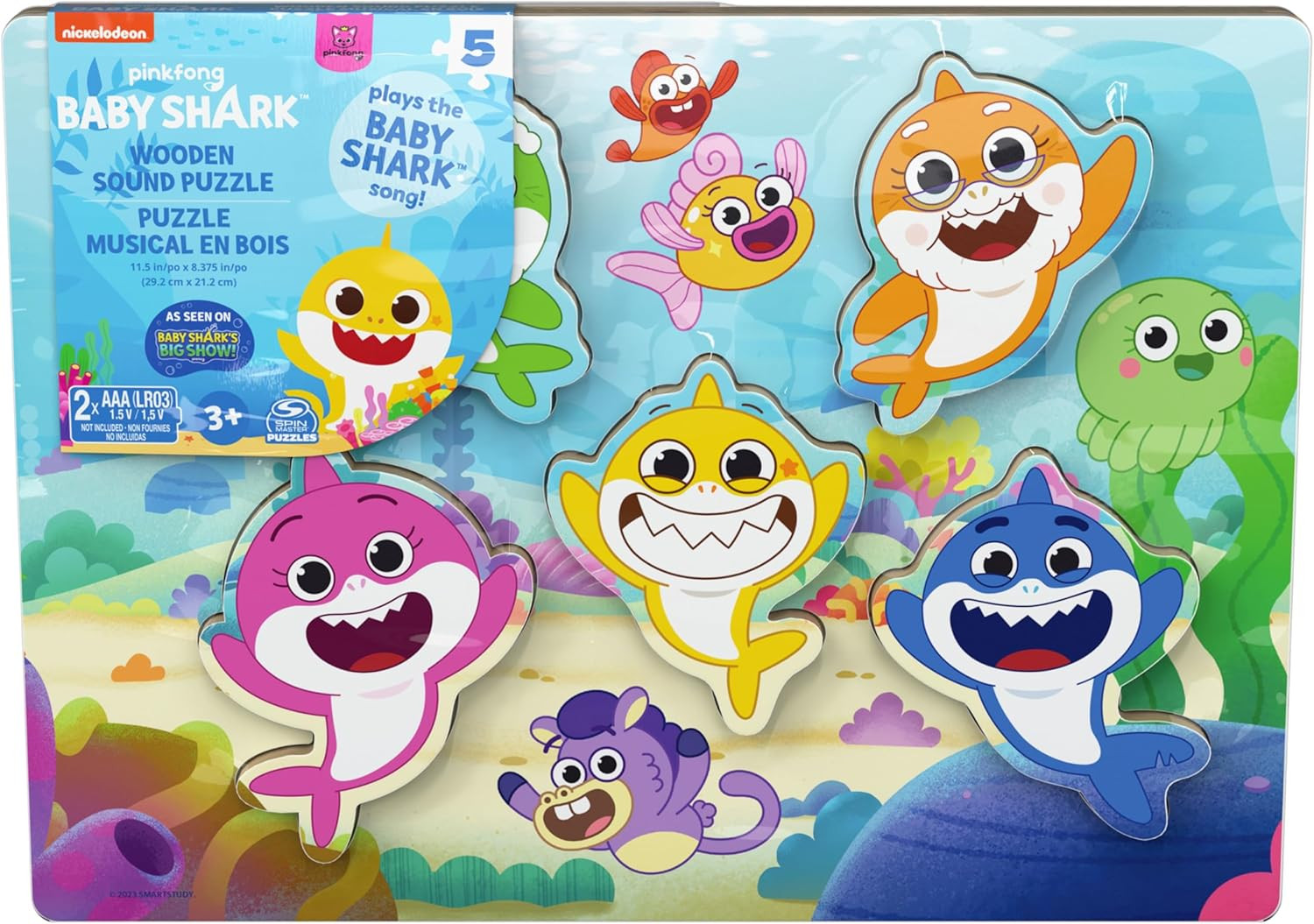 Pinkfong Baby Shark Chunky Musical Wooden Sound Puzzle, Plays Baby Shark Song