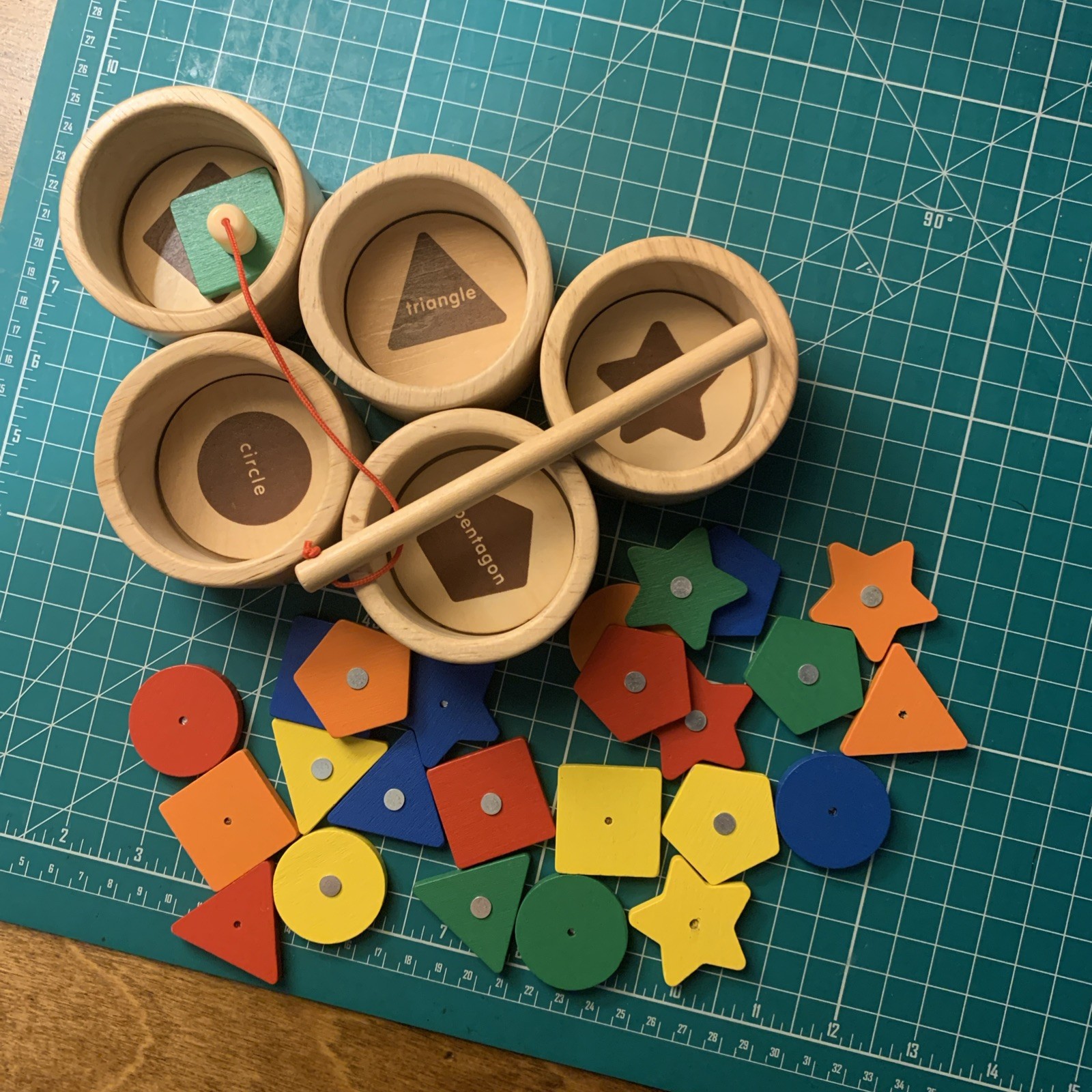 Dailyfunn Montessori Toy Wooden Sorting Cup&Fishing Game 2-in-1 Colors Shapes…
