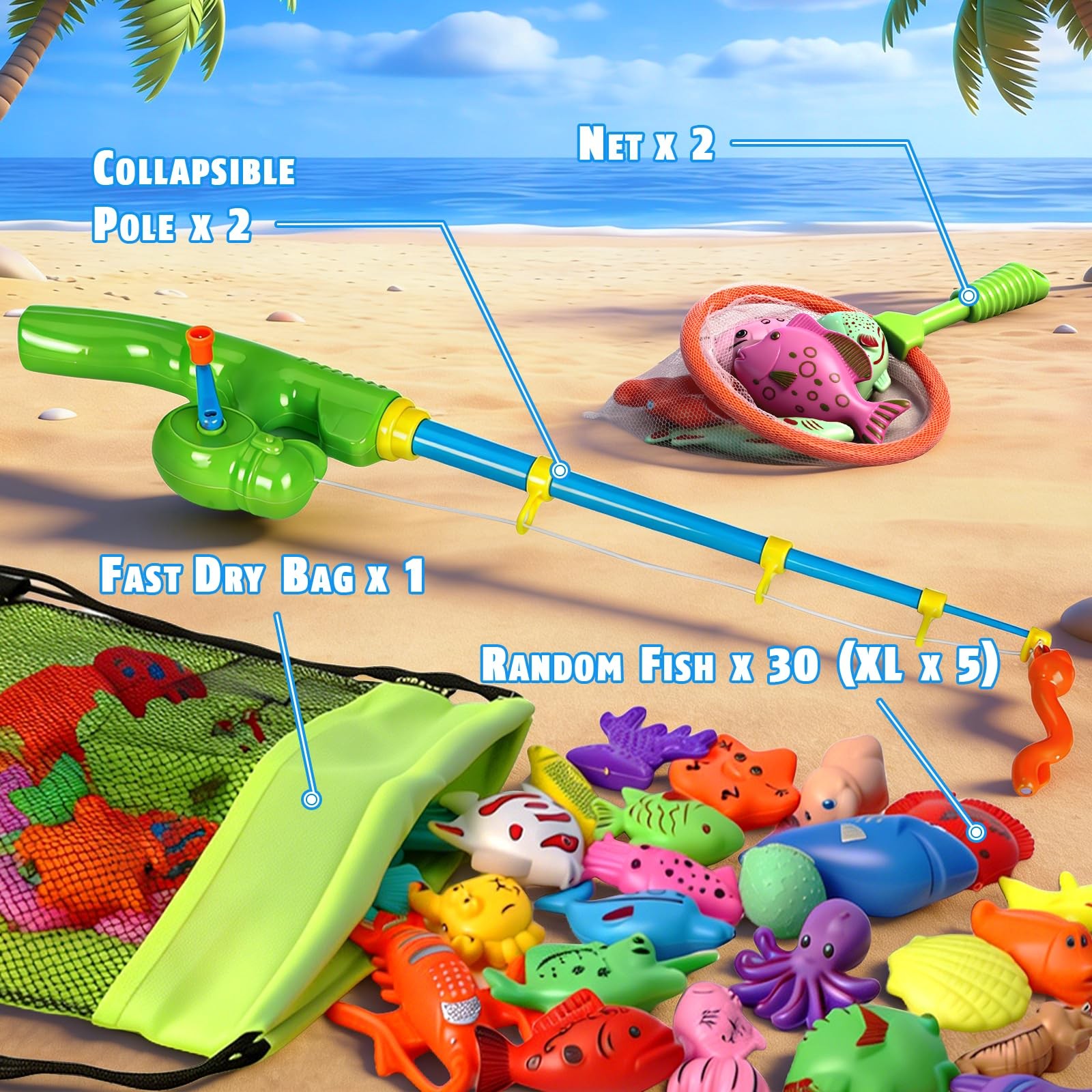CozyBomB™ Magnetic Fishing Toys Game Set for Kids | 30 Fishes, Multicolor