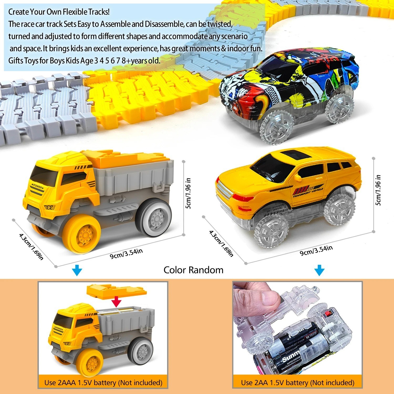 Kids Electric Flexible Track Toy Car Engineering Train Educational Birthday Gift