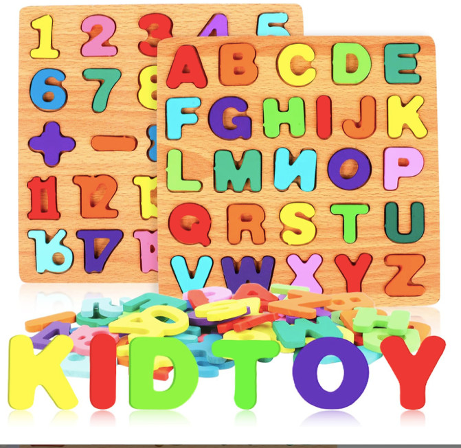 2 Pack Wooden Puzzles, Toddlers Alphabet Number Puzzles, ABC Learning Toys for K