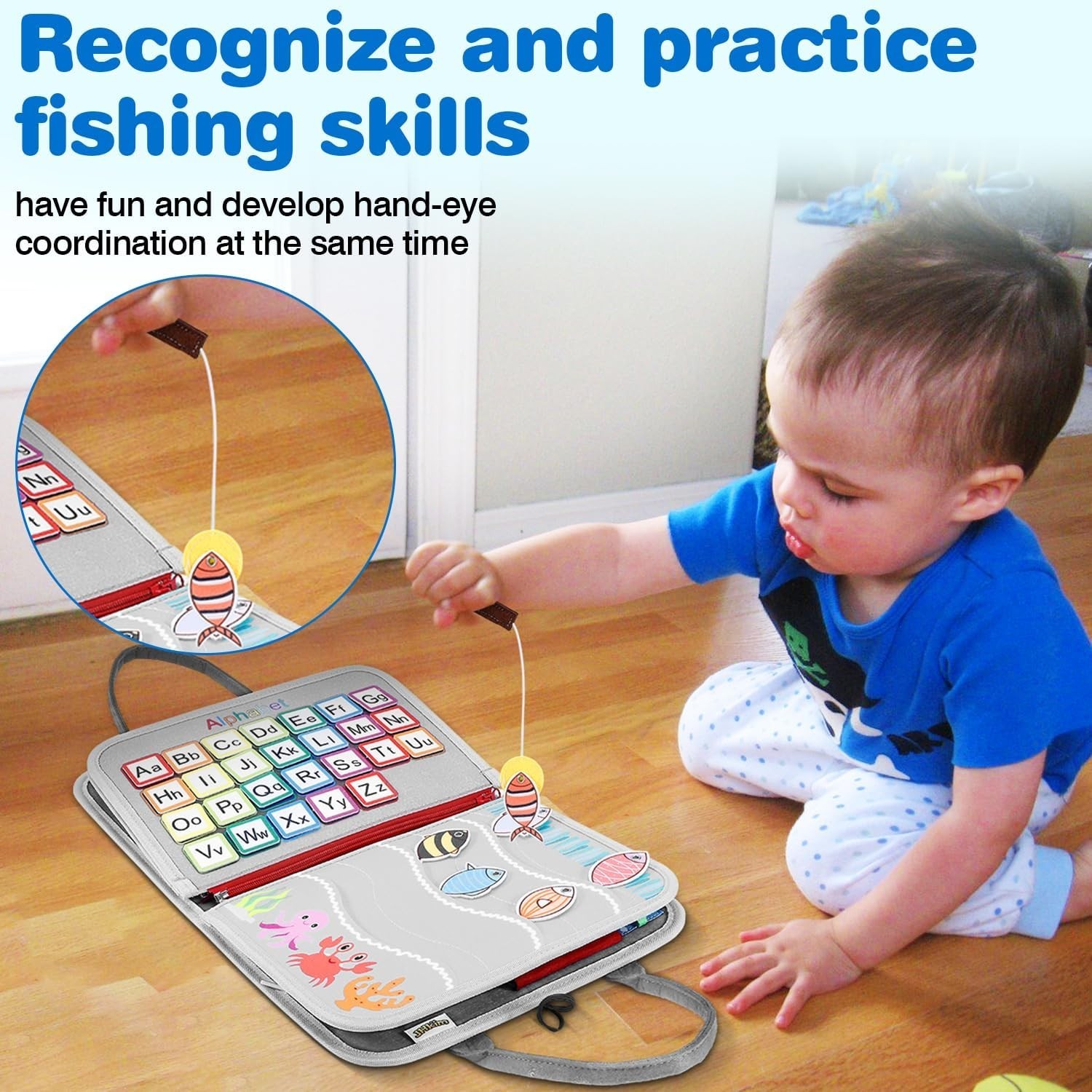 Gray Montessori Busy Board – 8 Interactive Pages for Learning Fine Motor Skills