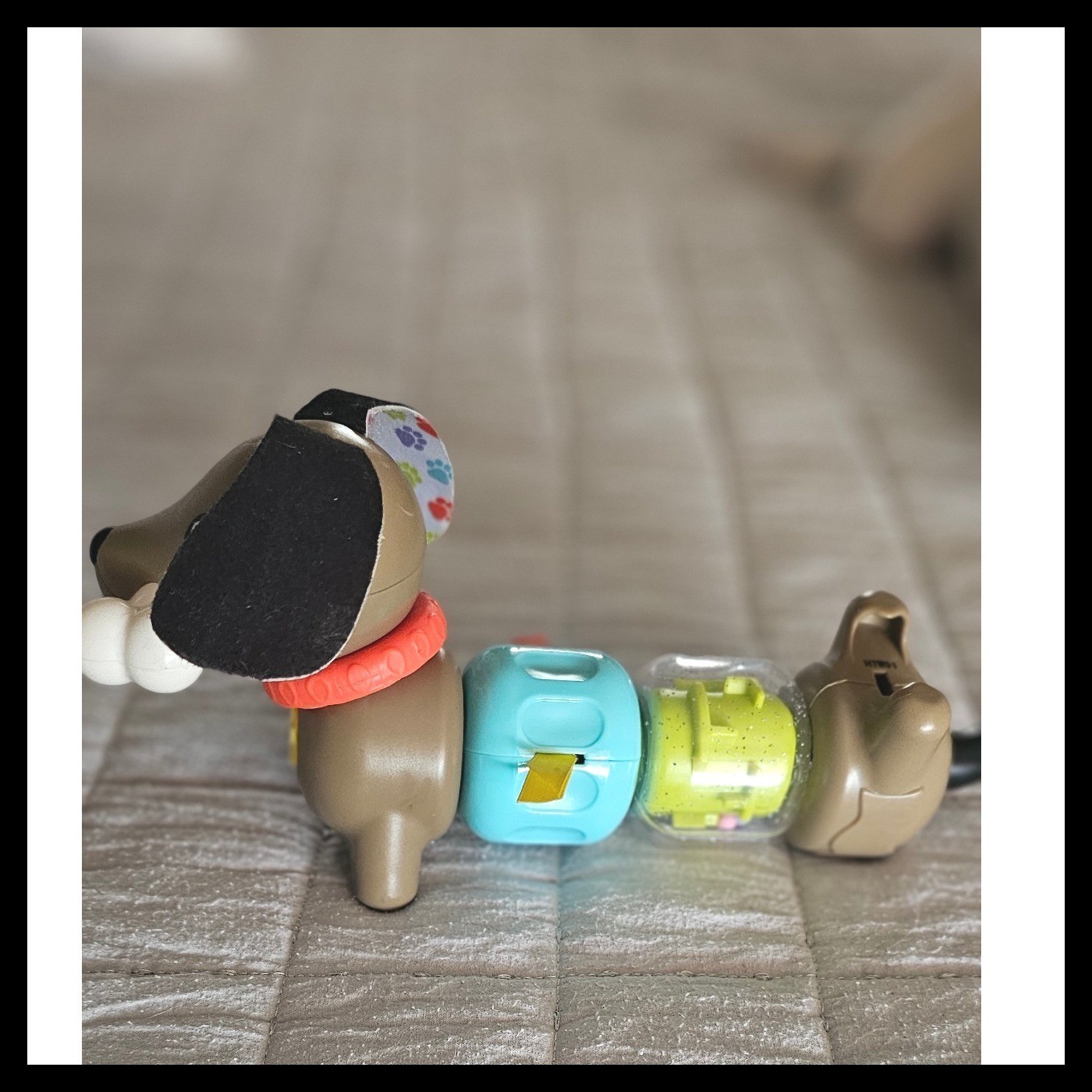 Fisher-Price Clicker Dachshund Baby Sensory Toy Brown Blue Green Puppy Dog