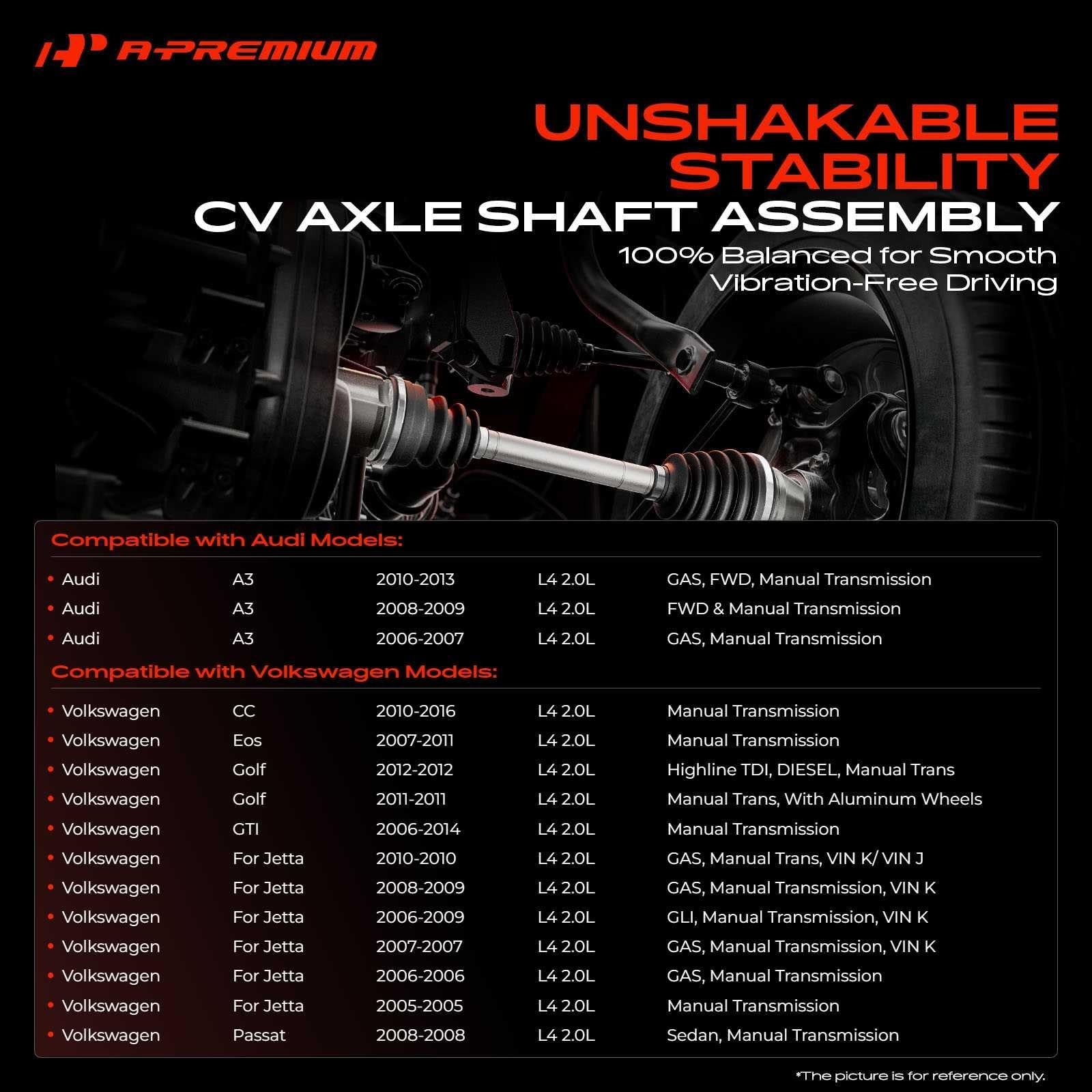 A-Premium CV Axle Shaft Assembly Compatible with Audi A3 06-13 & Volkswagen J…