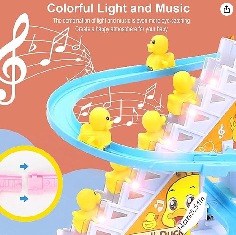 9 Electric Small Ducks Climbing Stairs Trackwith Flashing Lights & Music On/Off