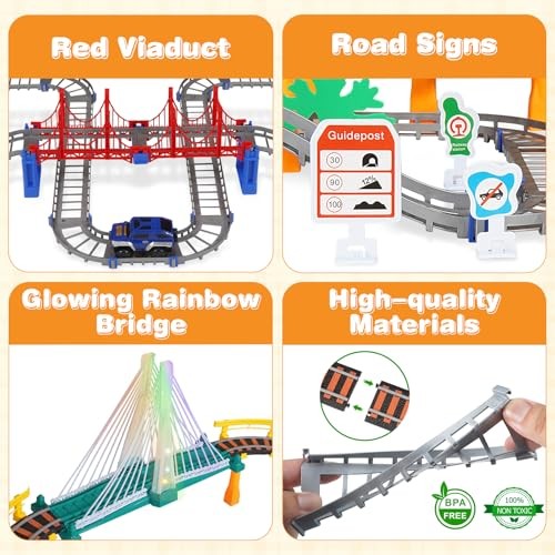 Electric Train Set for Kids Ages 5-8, 2 in 1 DIY Tracks Toy Dual-Layer Tracks