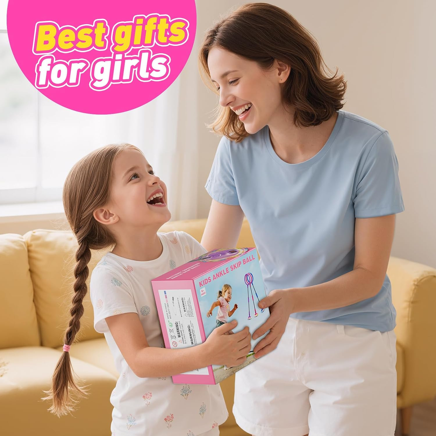 Skip Ball Toy for Girls Ages 6-10,Girl Birthday Gifts,3 Fun Modes,Flashing Light