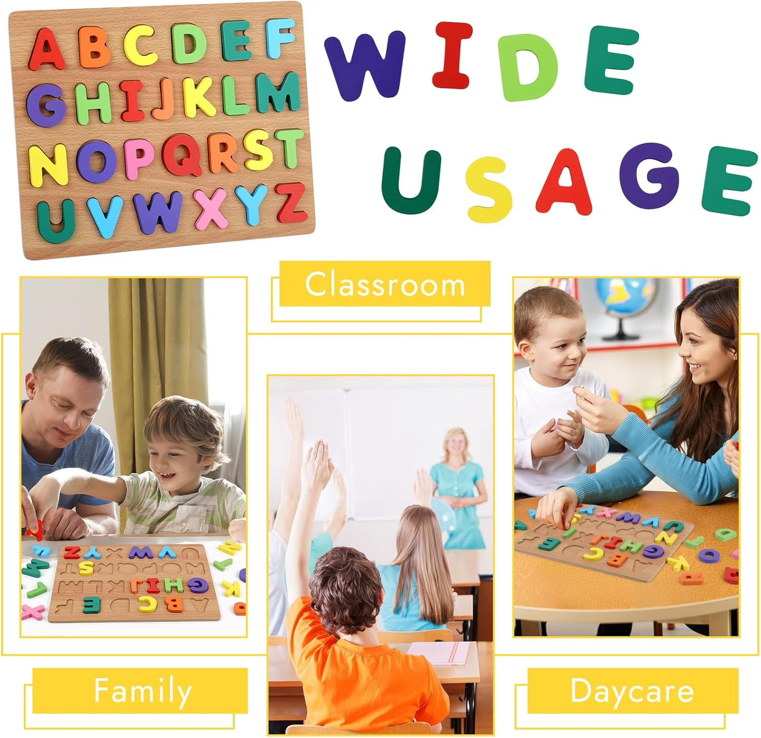 Alphabet Puzzle, Wooden Puzzles for Toddlers 3 4 5 Year Old, ABC Letter Puzzle,