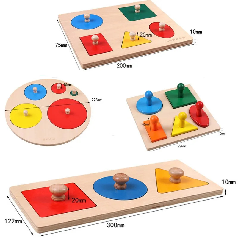 Montessori Puzzle Toys Wooden Geometric Shapes Sorting Math Colorful Preschool