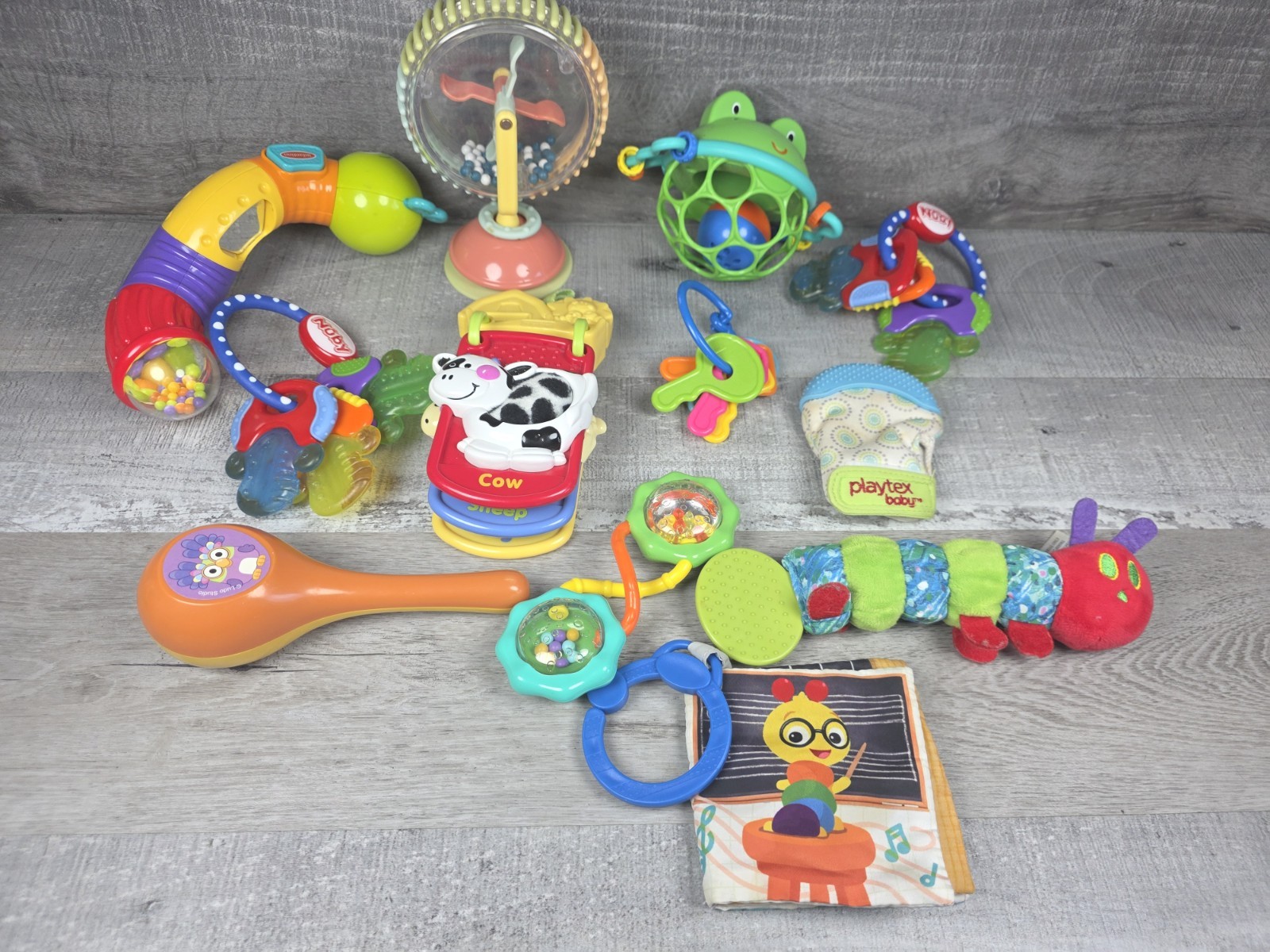 Fisher Price Nuby Infant Rattle Lot of 13 Frog Farm Animals Sensory Toys b149