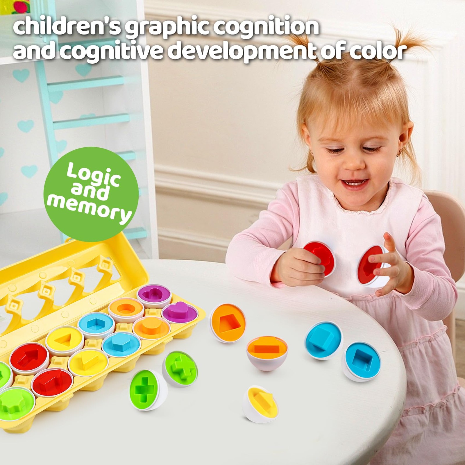 Egg Toys for Toddlers 1-3,Montessori Geometric Eggs Early Fine Motor Skills L…