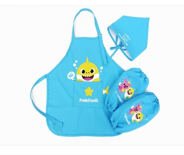 Pinkfong Kids Art Gown Set Apron Arm Band Hood For Cooking Art Play Korea BL
