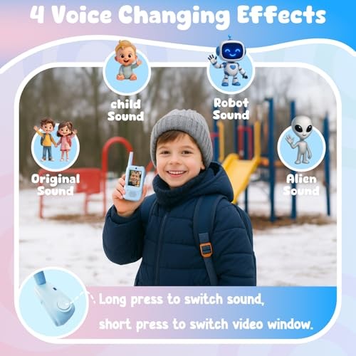 Video Walkie Talkies for Kids, Handheld 2 Pack Rechargeable Video Blue/Pink