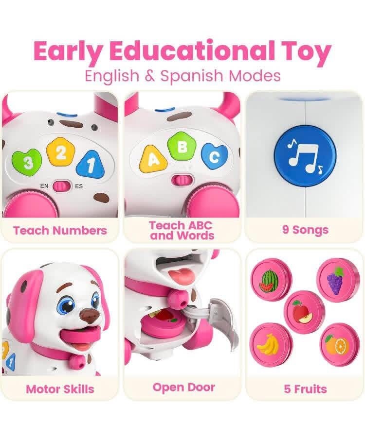 Bilingual Interactive Educational Musical Puppy Toy For Infants Baby Toddlers