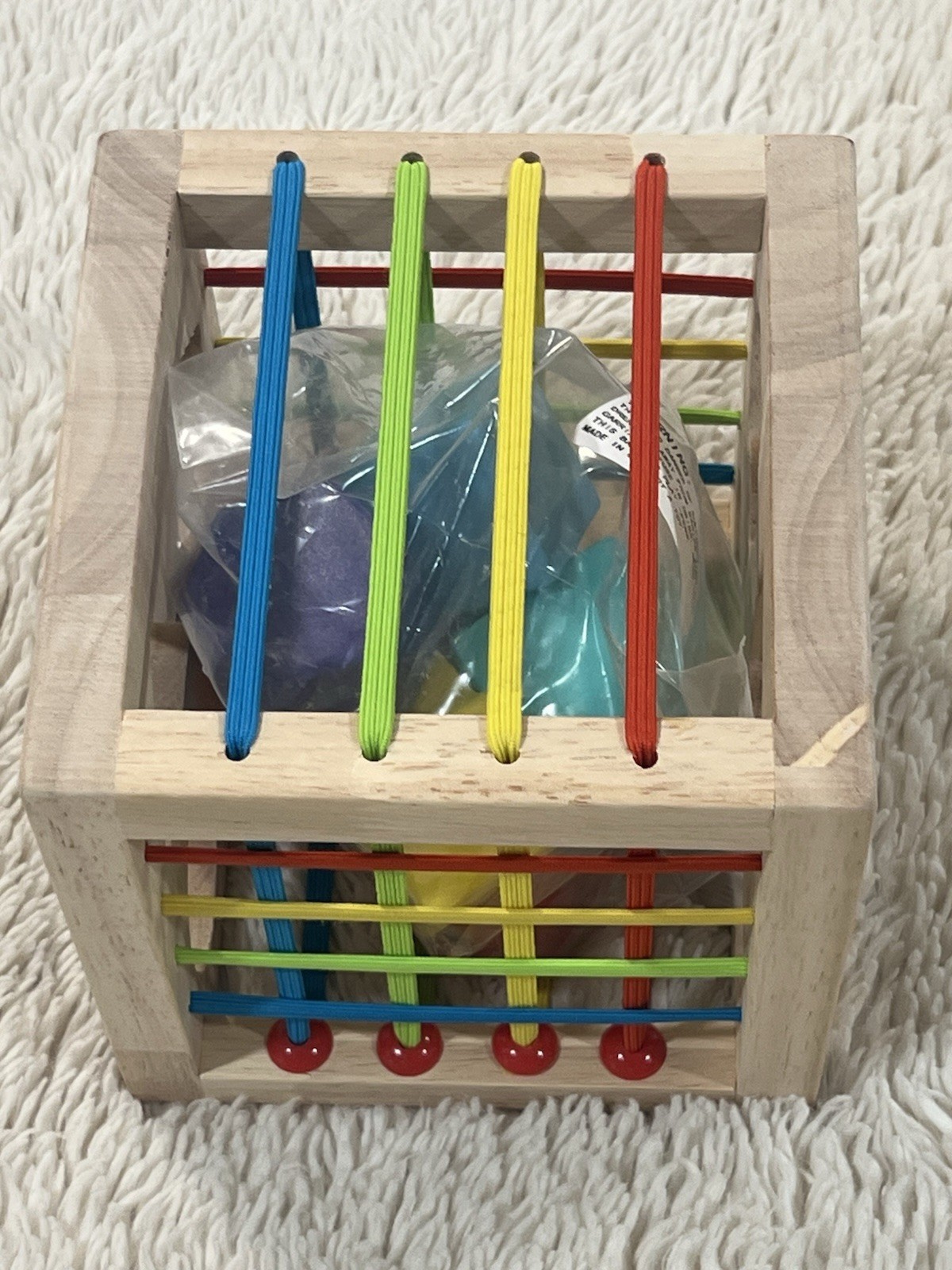 Montessori Wooden Shape Sorter Cube – 8 Rattling Shapes Sensory Educational Toy