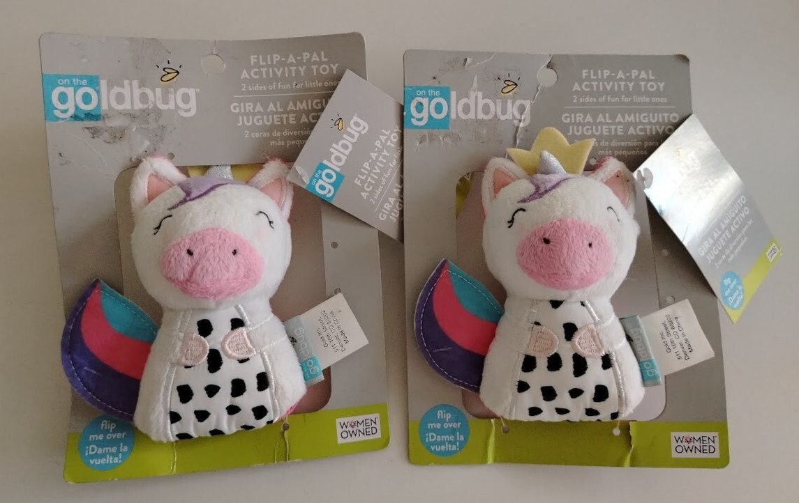 Lot of 2 baby squishy toys On The Goldbug CHARACTER FOX / UNICORN infant toy