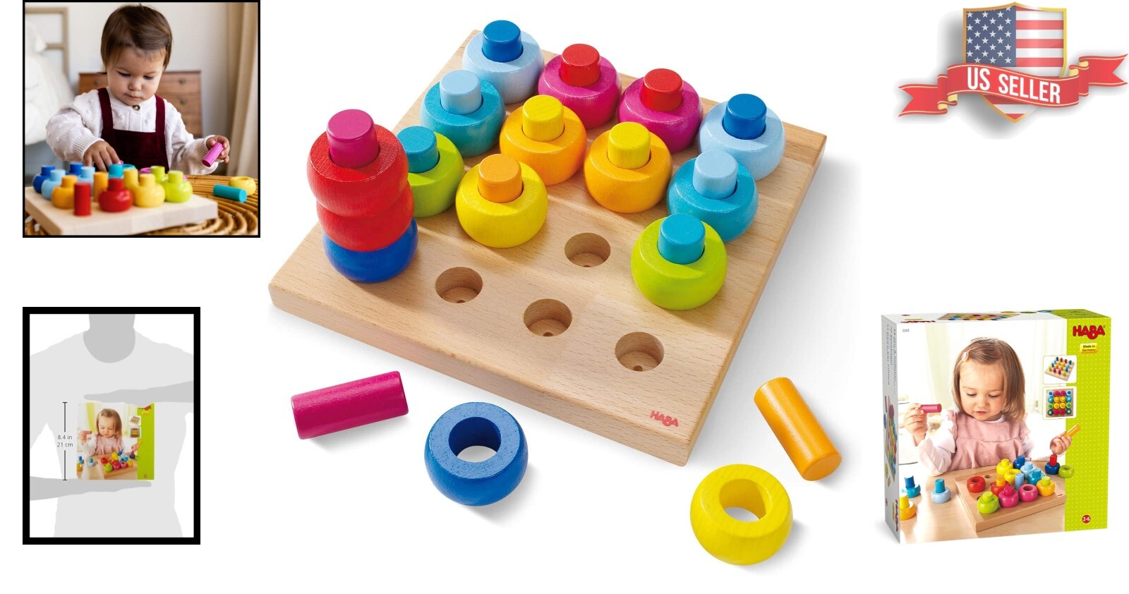 33-Piece German Beech Wood Stacking Rings – Multi-Color Sorting Toy for Toddlers