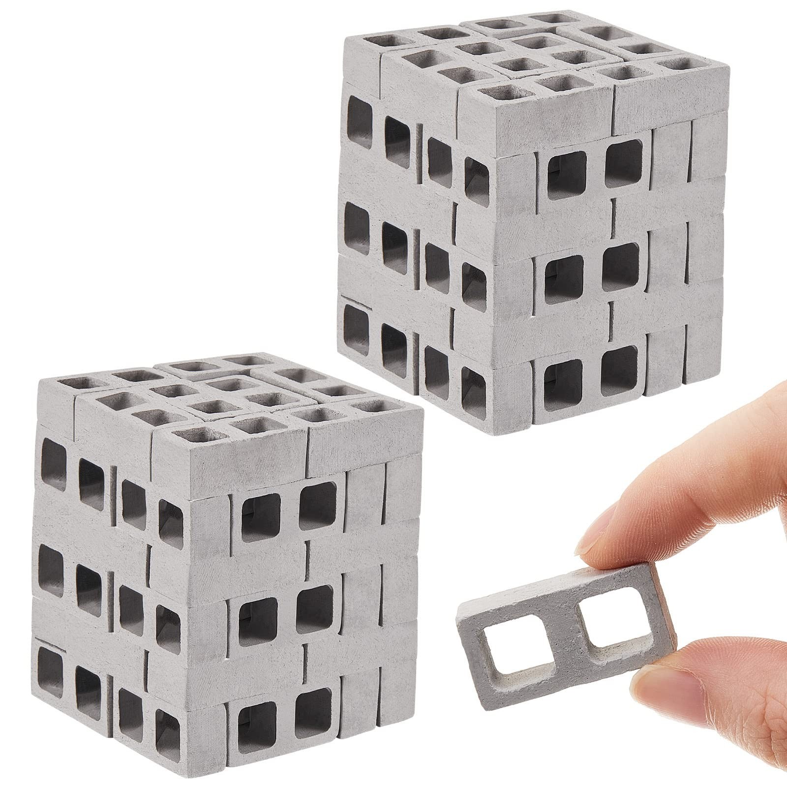 Deekin 100 Pcs Mini Cinder Blocks 1/12 Scale Mini Bricks Miniature Building B…