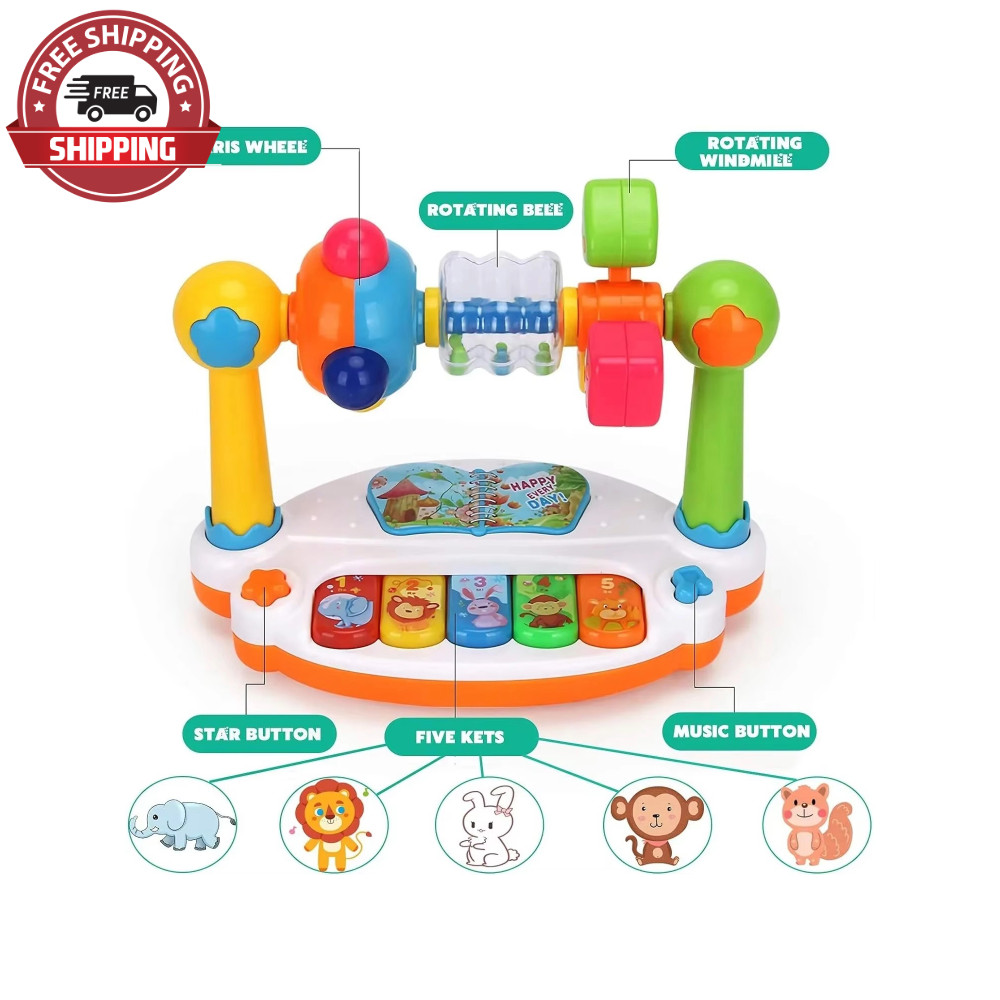 Baby Piano Toys Kids Rotating Music Piano Keyboard With Light Sound, Musical**