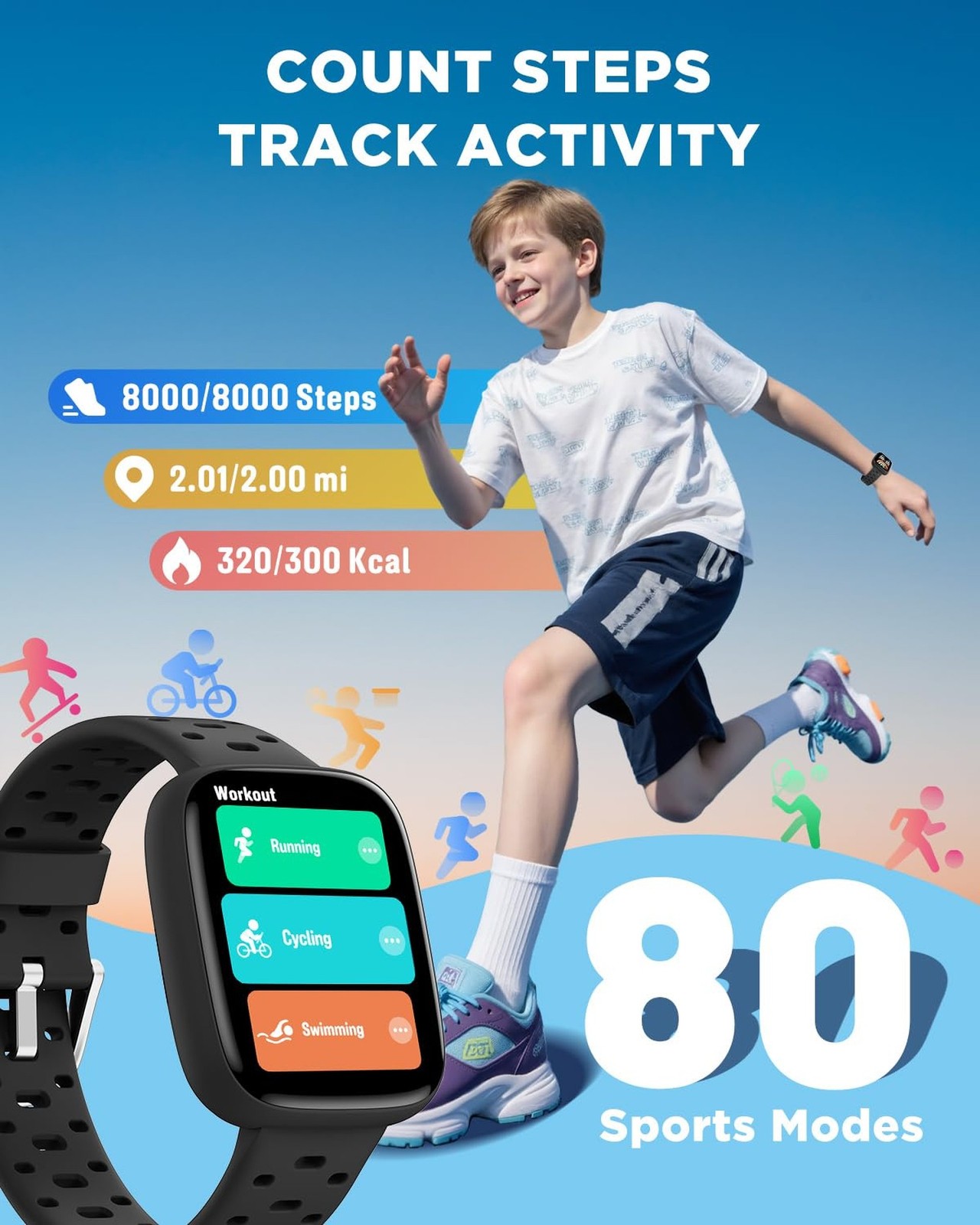 BIGGERFIVE Kids Watch No Phone Needed, 1.8″ Amoled Smart Fitness Watch Pedome…