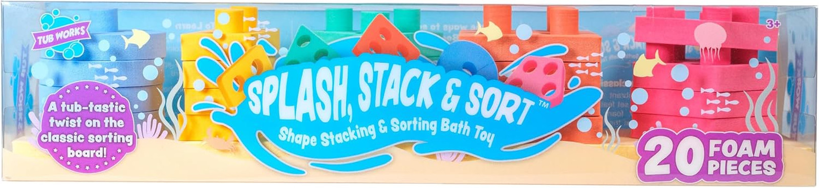 Shape Sorter & Stacking Toddler Bath Toy 20 Foam Pieces Floats Tub Walls